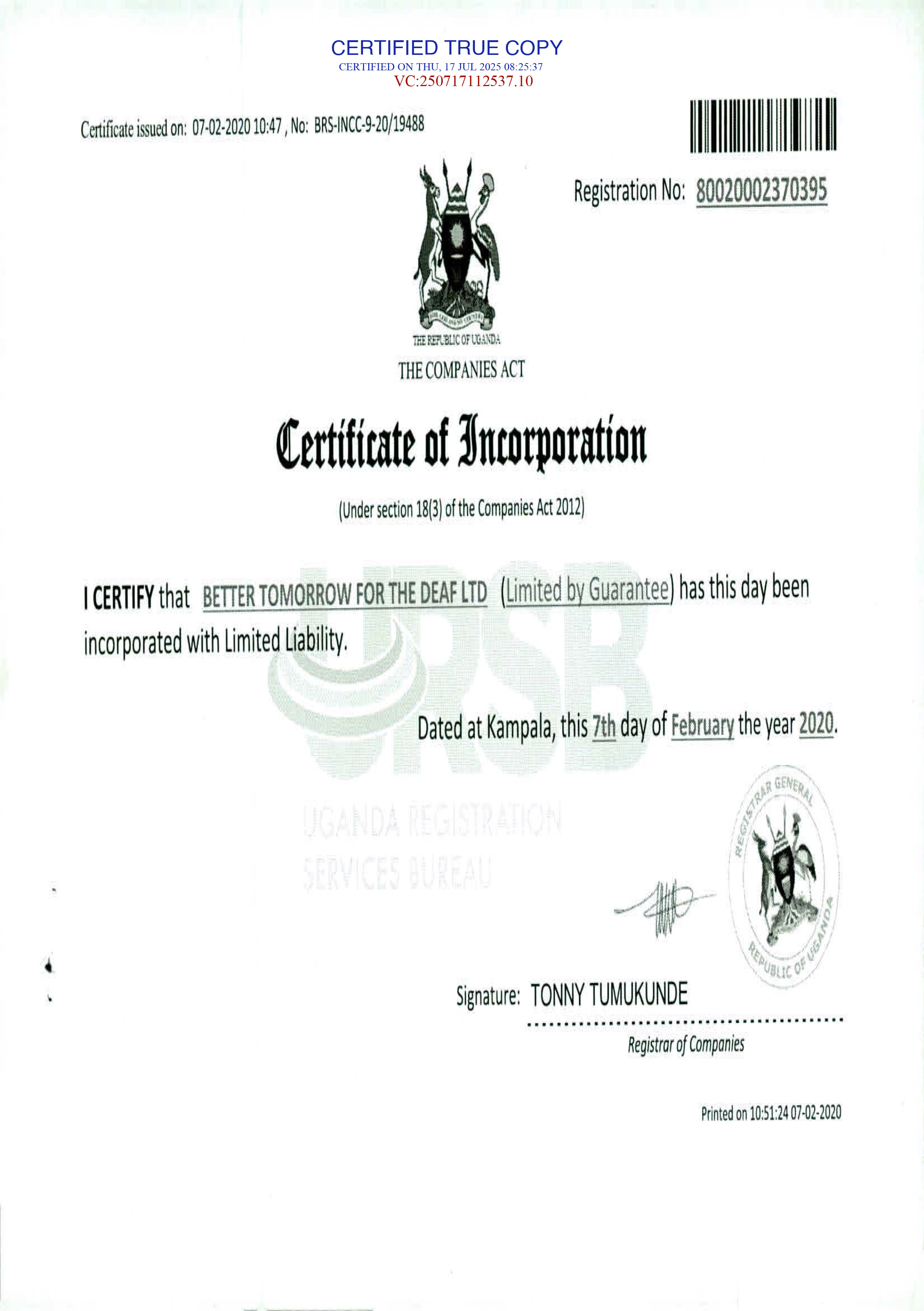 Certificate of Incorporation